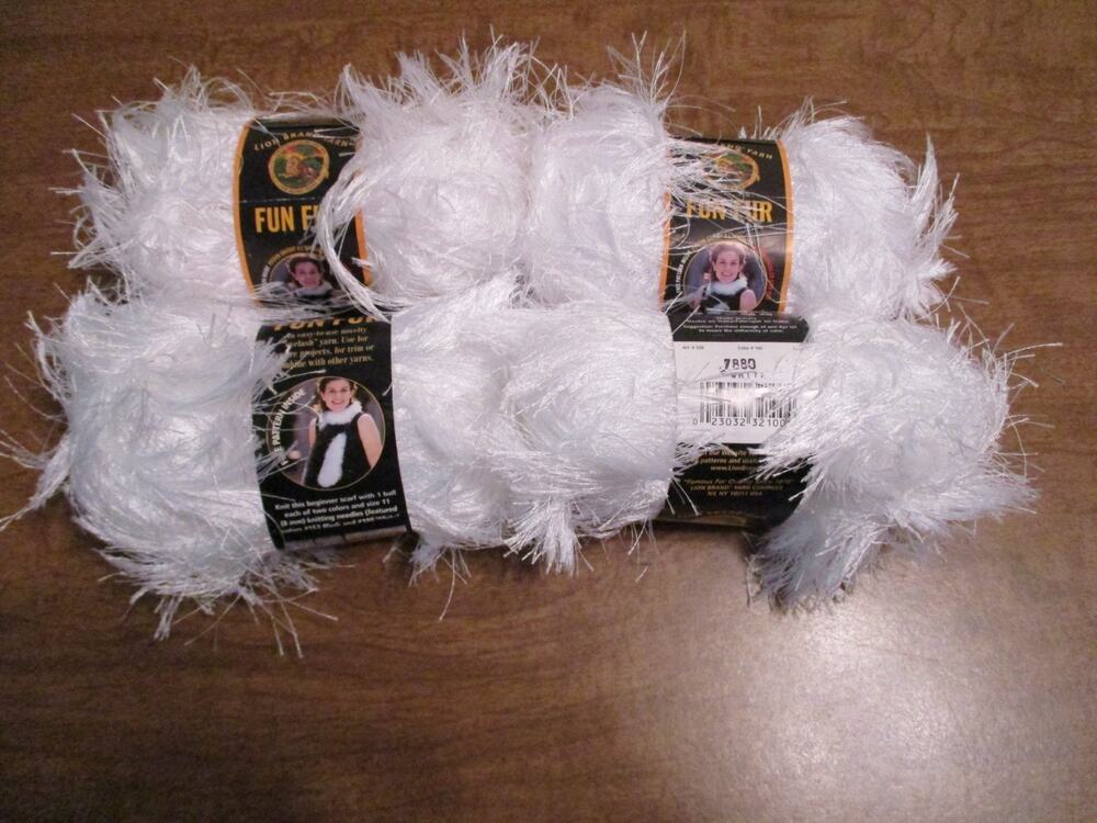 LION BRAND FUN FUR YARNS WHITE LOT OF 4